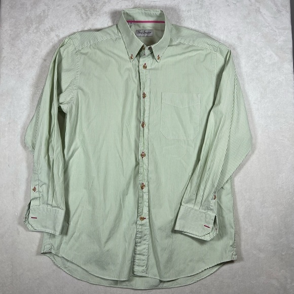 David Donahue Medium Light Green Striped Button Down Shirt - Picture 1 of 10